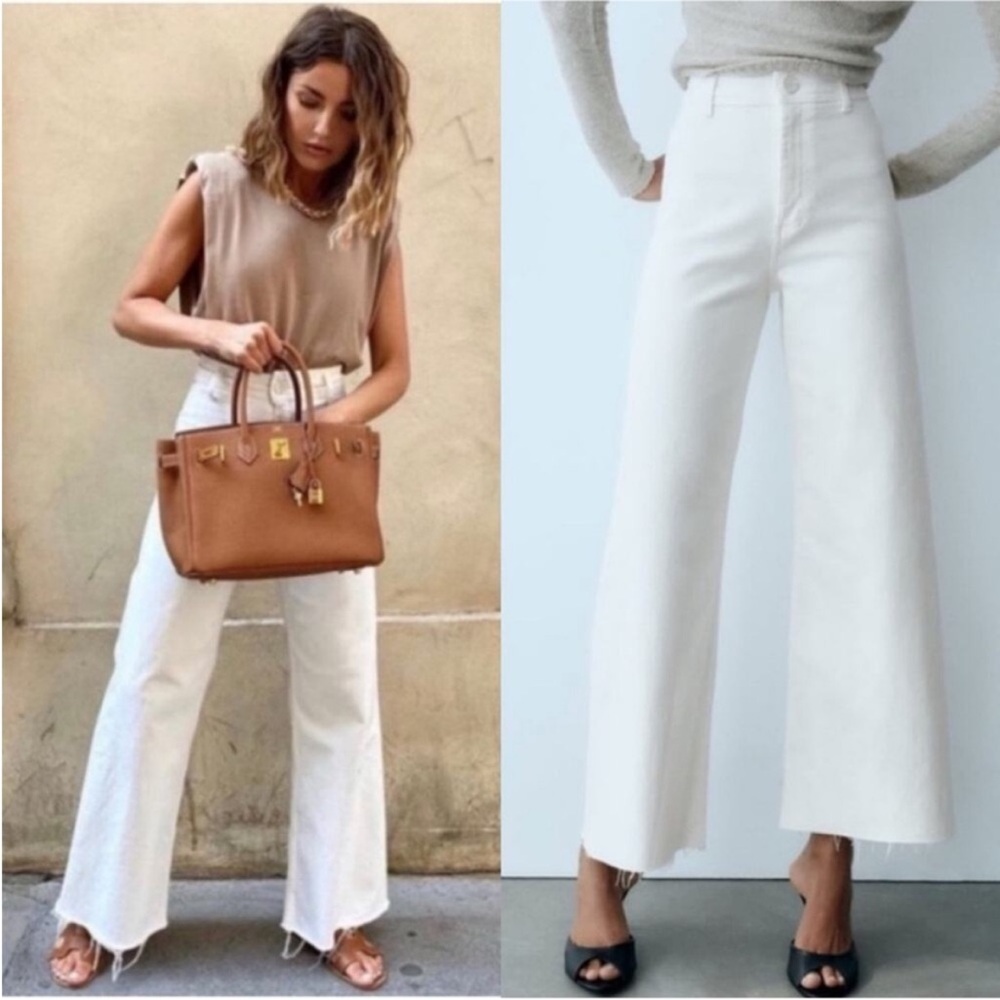 ZARA Straight Wide Leg Jeans in Ivory White size 8 - Picture 1 of 13